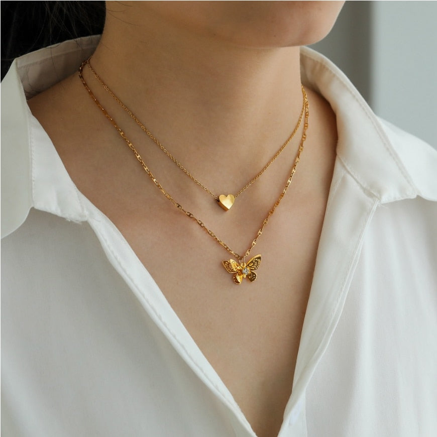 Butterfly & Heart Layered Necklace