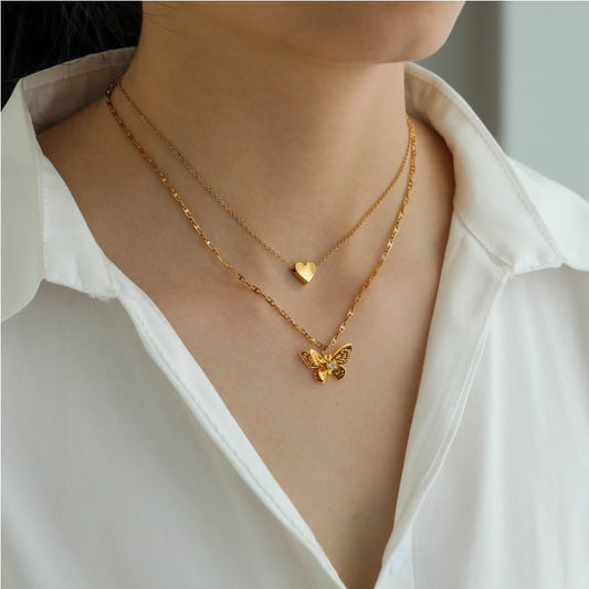 Butterfly & Heart Layered Necklace