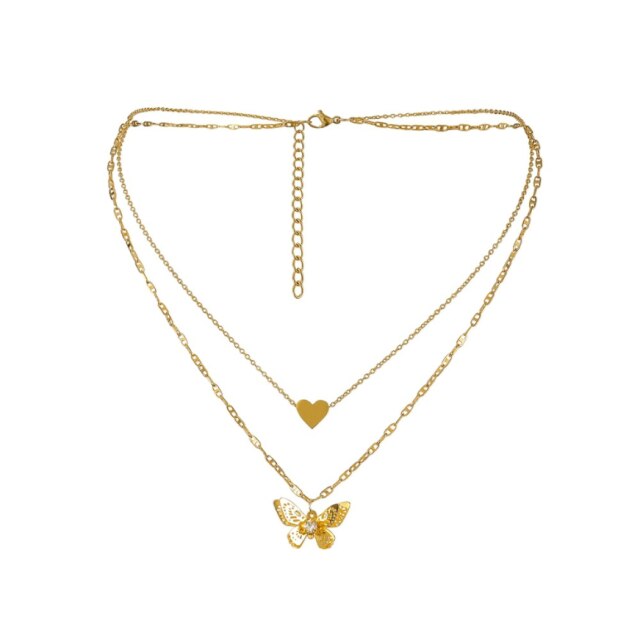 Butterfly & Heart Layered Necklace