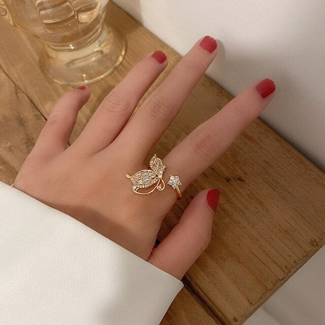 Butterfly & Flower Adjustable Ring