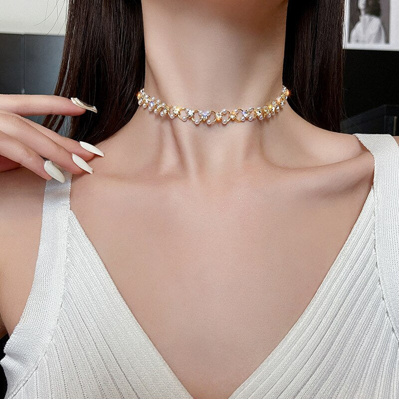 Pearl & Crystal Clavicle Necklace