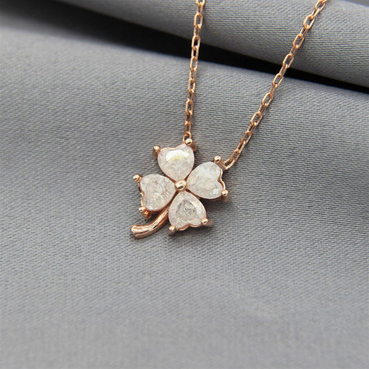 White Cubic Zirconia Clover Necklace