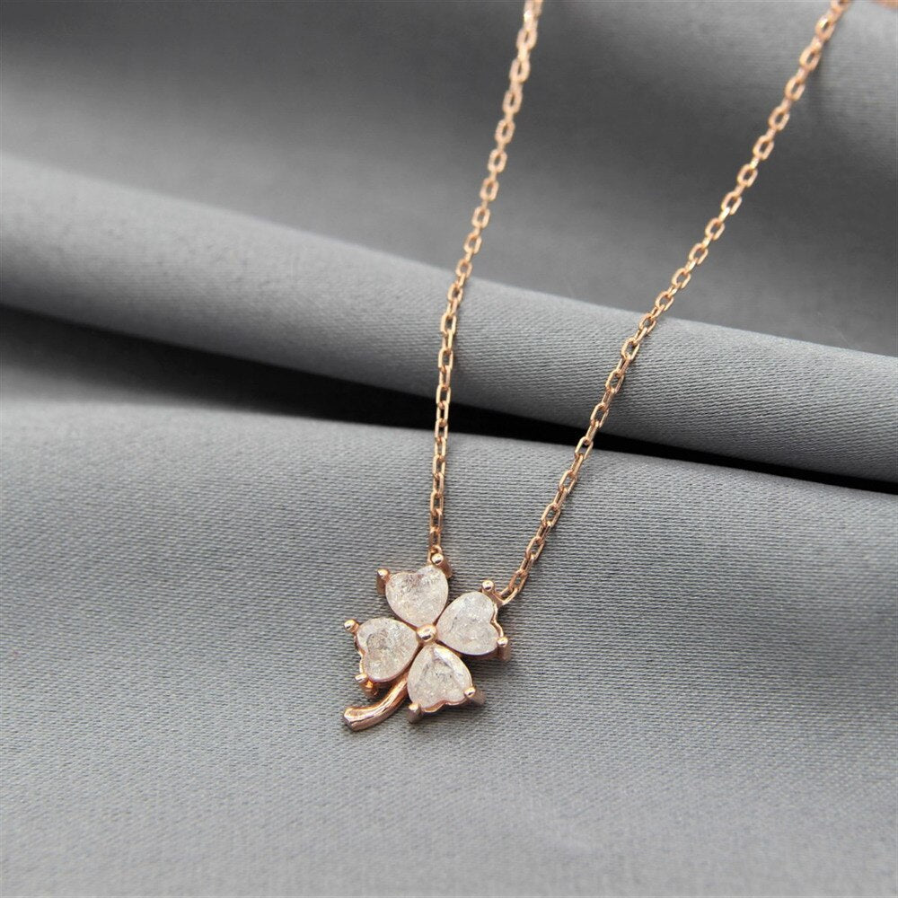 White Cubic Zirconia Clover Necklace