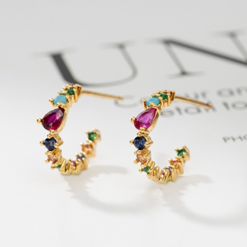 Rainbow Stone Huggie Hoops